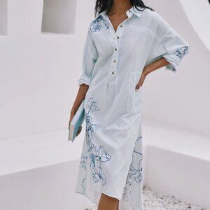 025 By Anthropologie Long Sleeve Popover Shirt Dress NWOT Oversized Size XS